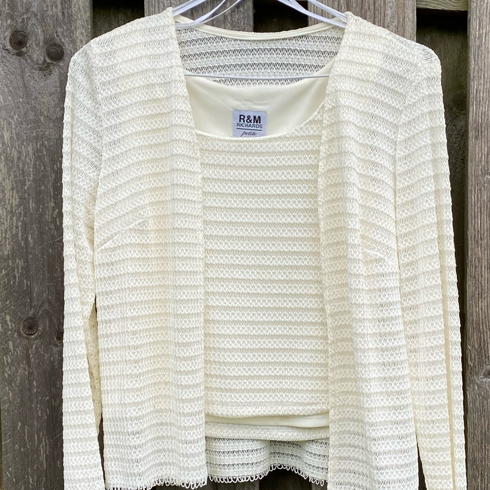 Vintage R&M Richards American made Crochet Knit Lined Tank Shell & Cardi…